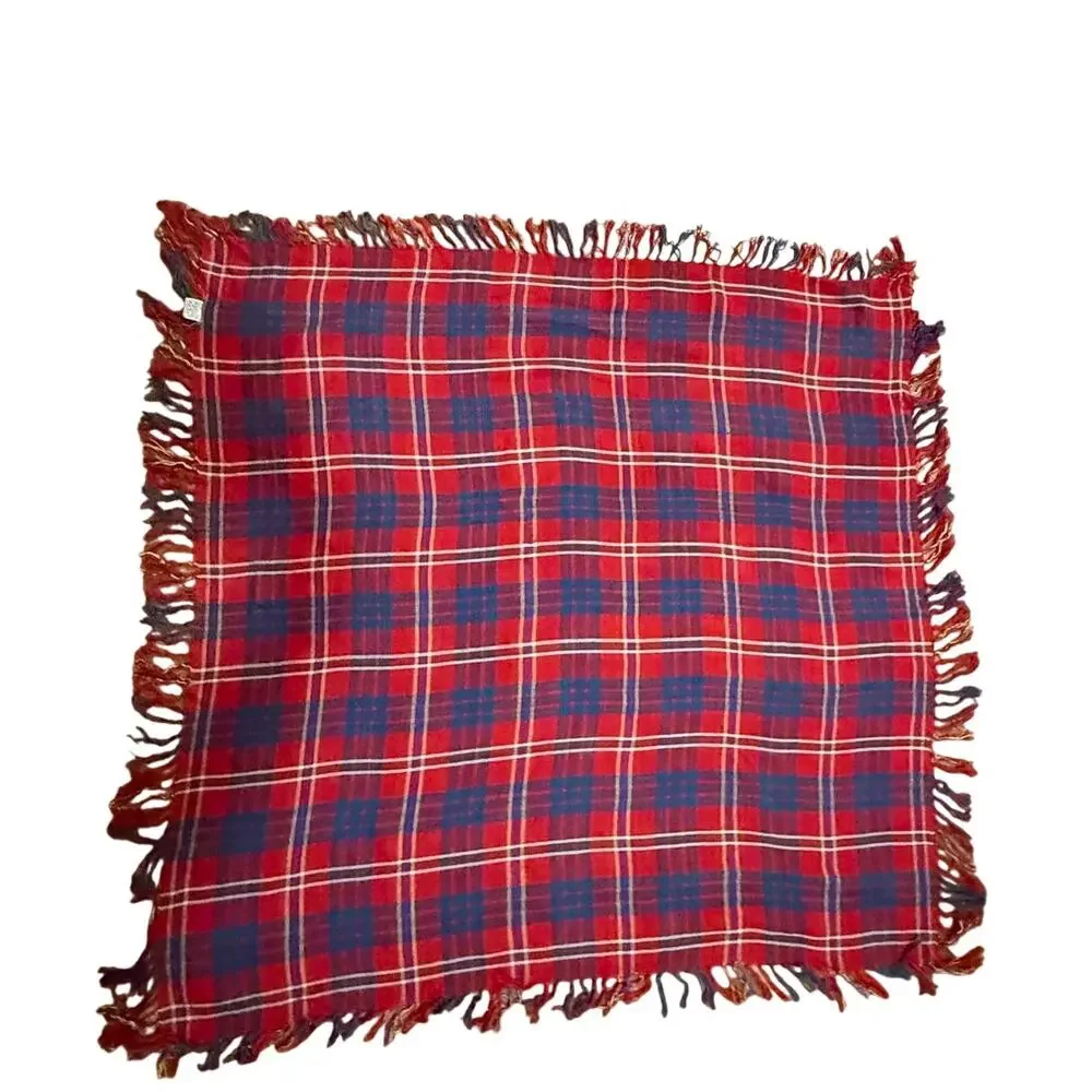 Accessory Institute ™ Red Plaid Scarf Rayon India 30 x 31 fringed Vintage